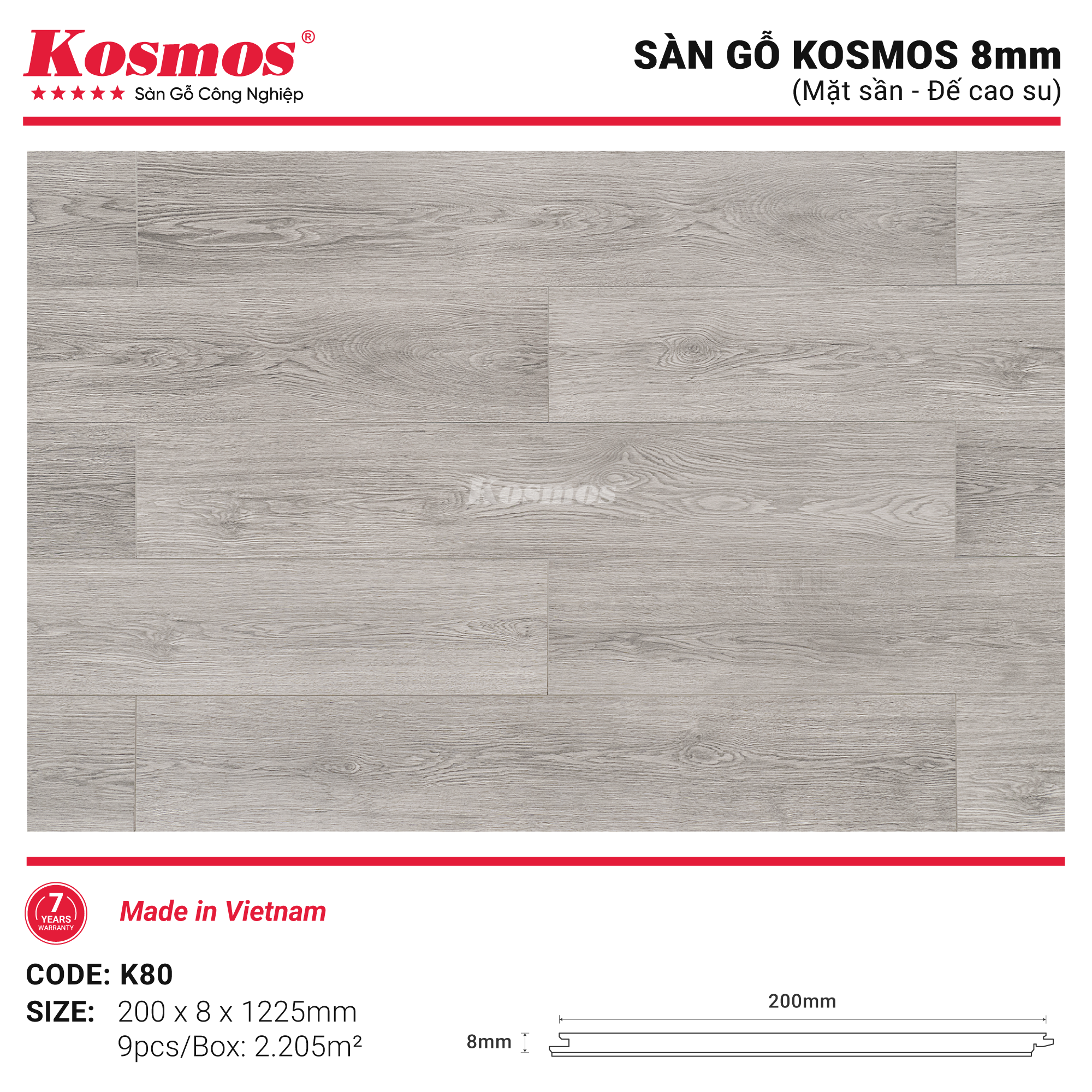 Sàn gỗ K80 xám ghi nhạt